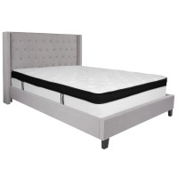 Flash Furniture HG-BMF-43-GG Riverdale Queen Size Tufted Upholstered Platform Bed in Light Gray Fabric with Memory Foam Mattress